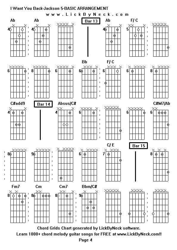 Chord Grids Chart of chord melody fingerstyle guitar song-I Want You Back-Jackson 5-BASIC ARRANGEMENT,generated by LickByNeck software.